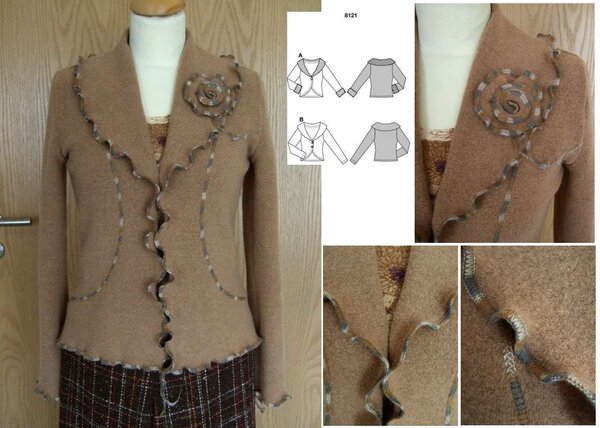 camelfarbene Schalkragen-Strickjacke