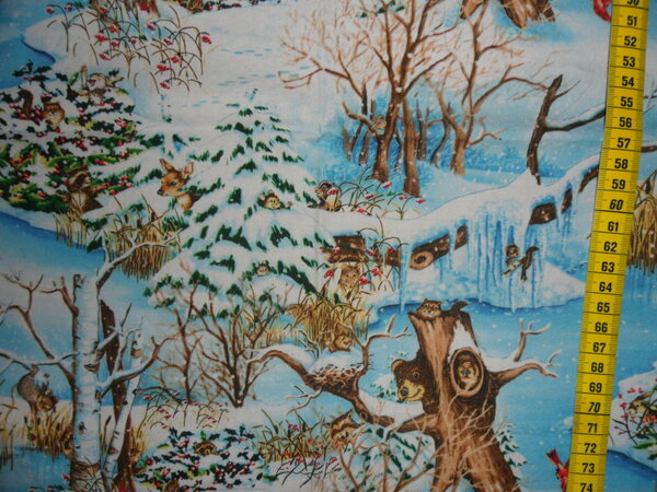Stoff 61:
PW Winterlandschaft
vorgewaschen
49 x 36 => 0,18 m²
Tauschfaktor 150 % => 0,26 m²