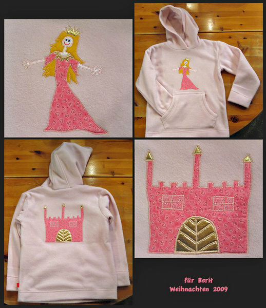 prinzessin-applikationen auf kaufpulli für mein patenkind (die bilder hat meine grosse entworfen).