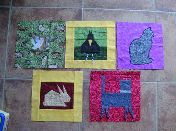 5 Blöcke für meinen Wandquilt 26,5 x 26,5 cm
RoundRobin Reihenquilt 2012