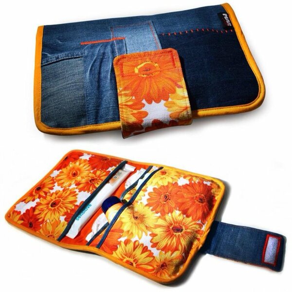 Für die zweite Windeltasche wollte ich nicht eine weitere Jeans aufschneiden weil ich noch so viele Reste hatte. Also hab ich die Aussenseite einfach aus Jeansflecken gepatchworked.