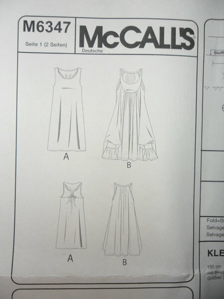 S03:
McCalls M6347 Größen XS-S-M
deutsche Anleitung
leider ohne Titelblatt
Tauschwert 1,00 m²