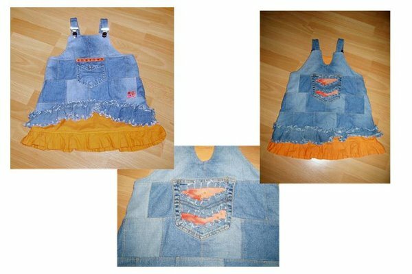 Patchworkkleid aus einer alten Jeans und Jeanshemd