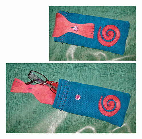 brillen-etui aus feincord und walk, zum teil handgenäht und mit perlen bestickt