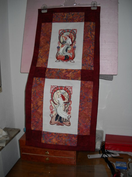 Küchenquilt mit Stickmotiven