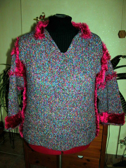 Eigenkreation ausselbstgewicklter Baumwolle + pink Fransengarn