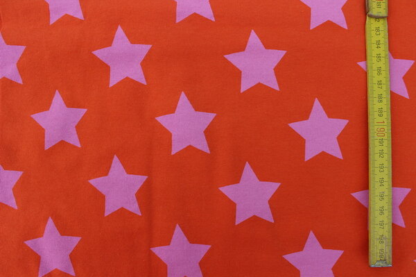 K10: 
Lillestoff Jersey Sterne rosa auf orange
Eigentümer: littlelursa
136 x 44 => 0,60 m²
Tauschfaktor 150% 
Tauschwert 0,90 m²