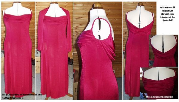 Kleid rot nach Burda.
In diesen Schnitt hatte ich mich sofort verliebt. Ich trug es zur Hochzeit meines Ex