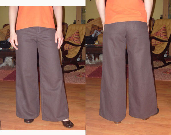 Leinenhose mit weiten Hosenbeinen - braun