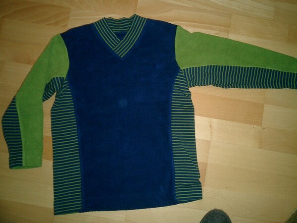 Pulli aus Baumwollfleece und Streifenjersey, dunkelblau-grün