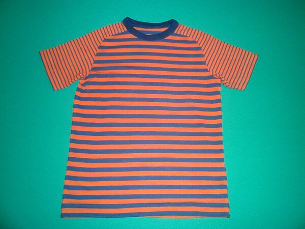 Raglan T-Shirt Gr. 134, orange-blau gestreift