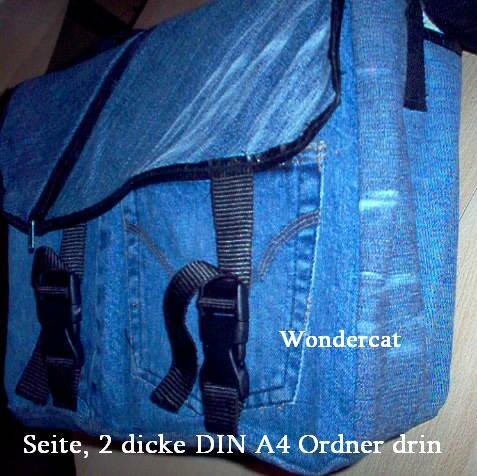 Schultasche aus alten Jeans Seitenansicht