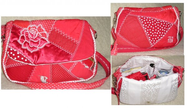 Rote Patchworktasche mit Stickerei