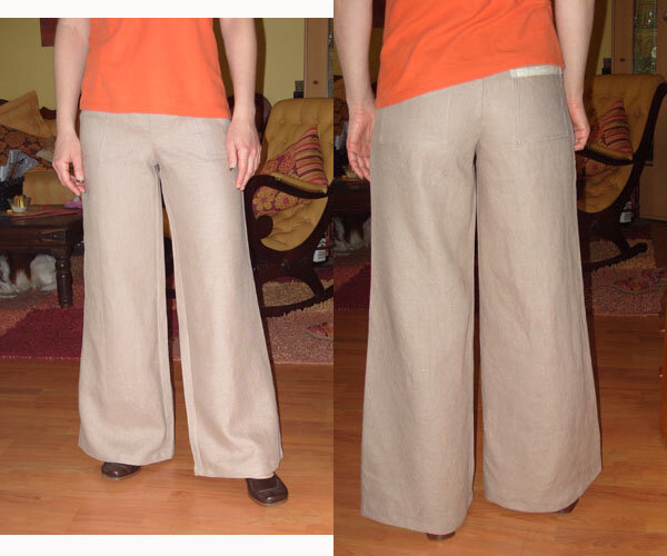 Leinenhose mit weiten Hosenbeinen - beige