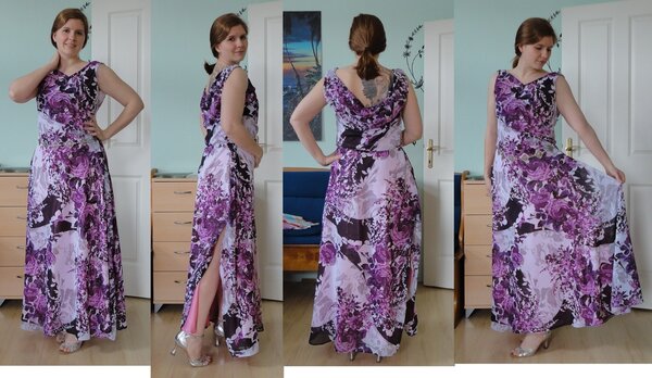 Kleid aus Blumenchiffon - Rücken mit Wasserfallausschnitt