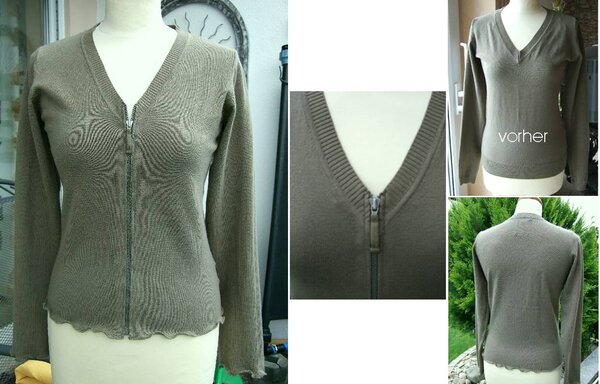 aus gekauftem V-Pulli wird Strickjacke