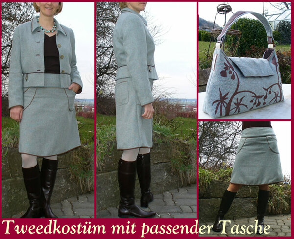 Tweedkostüm mit passender Tasche