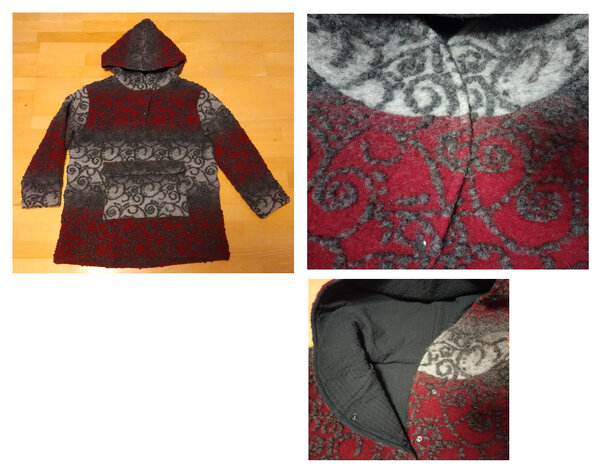 Walk-Hoodie Ornamente bordeaux-grau